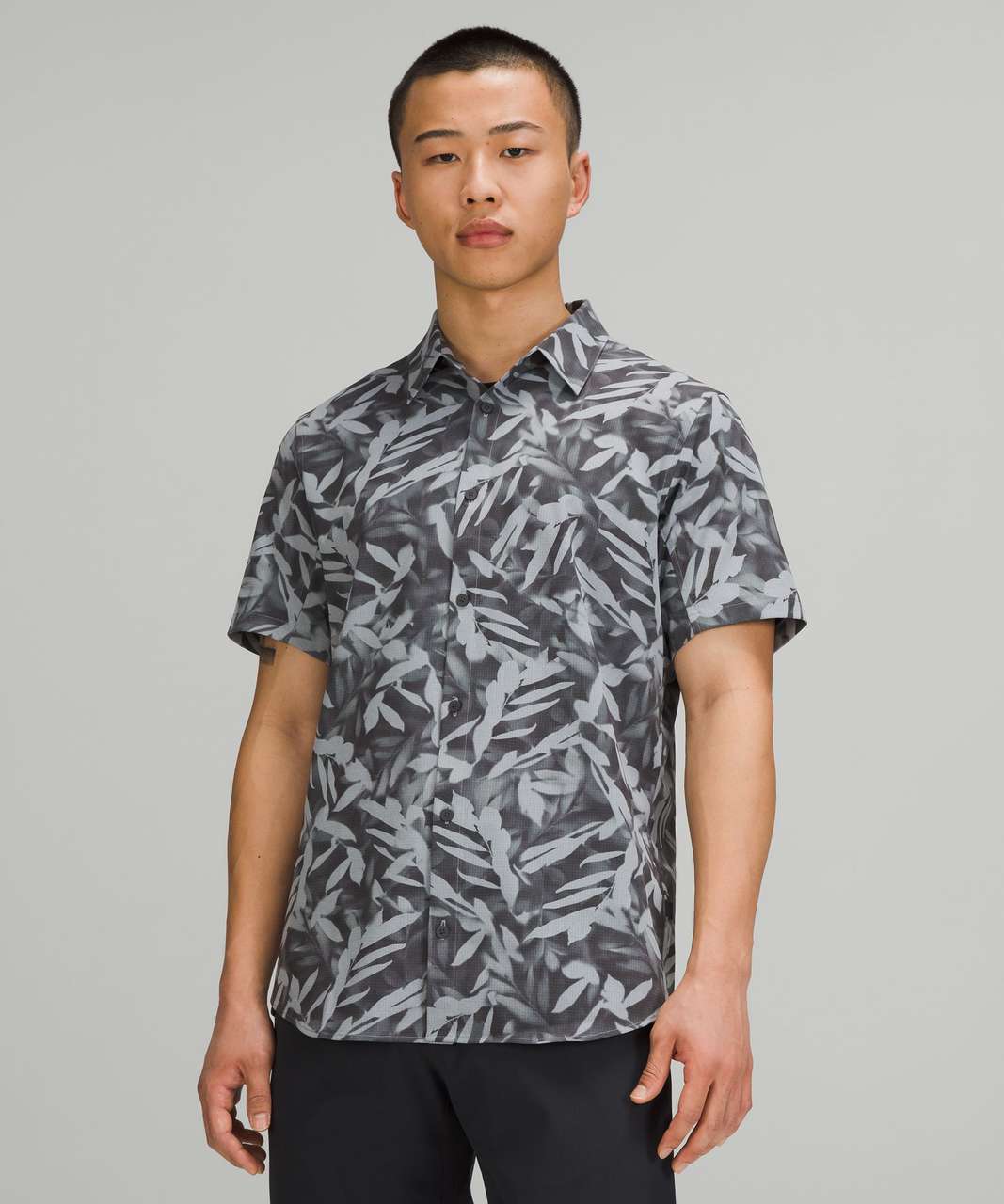 Lululemon Airing Easy Short Sleeve Button Down Shirt - Spray Leaf MAX Rhino Grey Multi