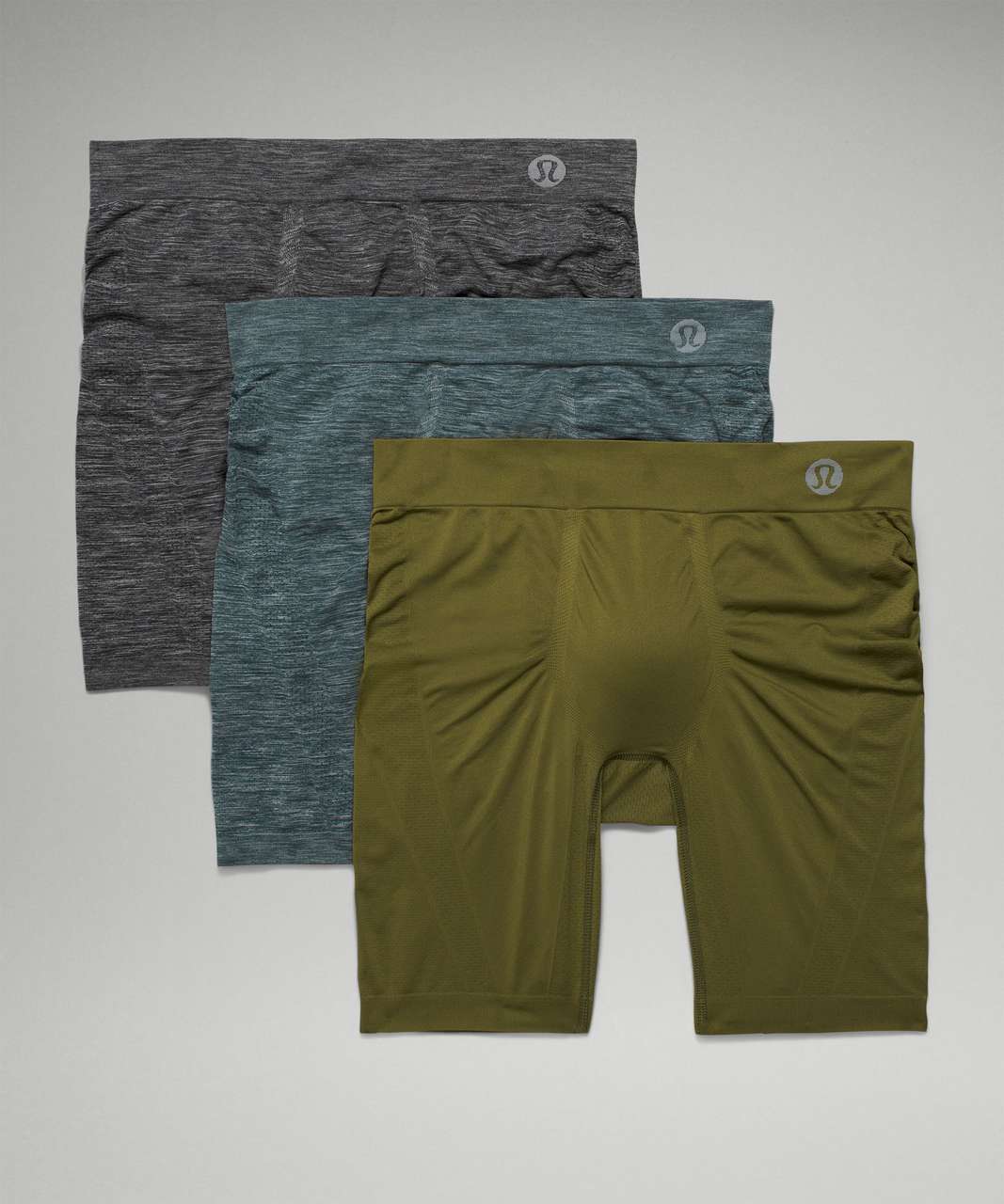 Lululemon Rapid Vent Tech Boxer 7" 3 Pack - Heathered Core Black / Heathered Submarine / Juniper Green