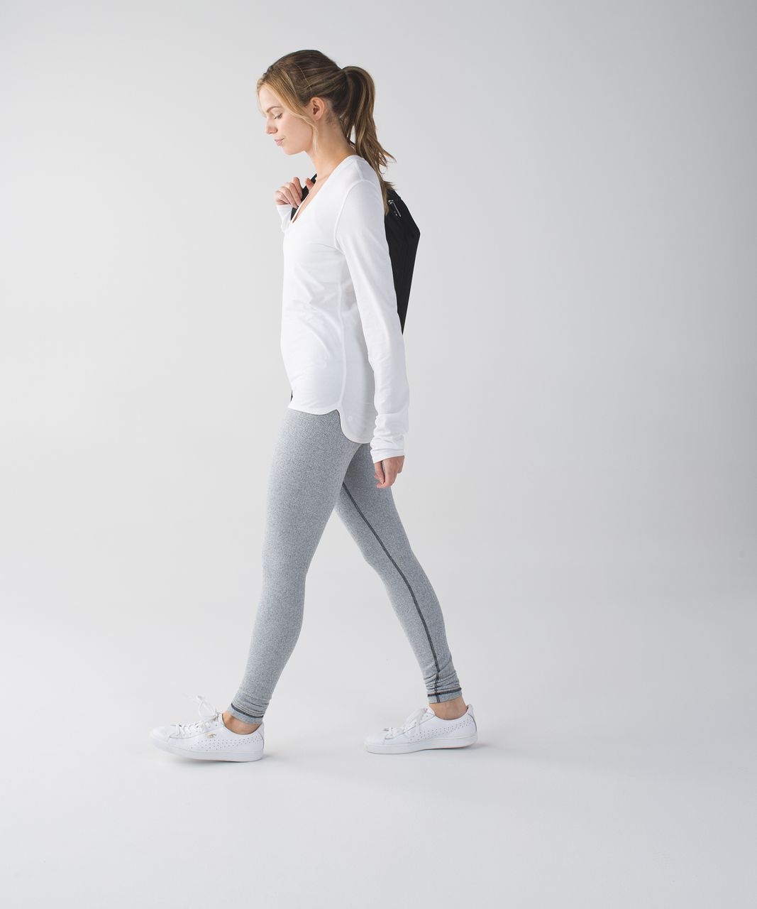 Lululemon Wunder Under Pant (Roll Down) - Heathered Herringbone Heathered  Black White - lulu fanatics