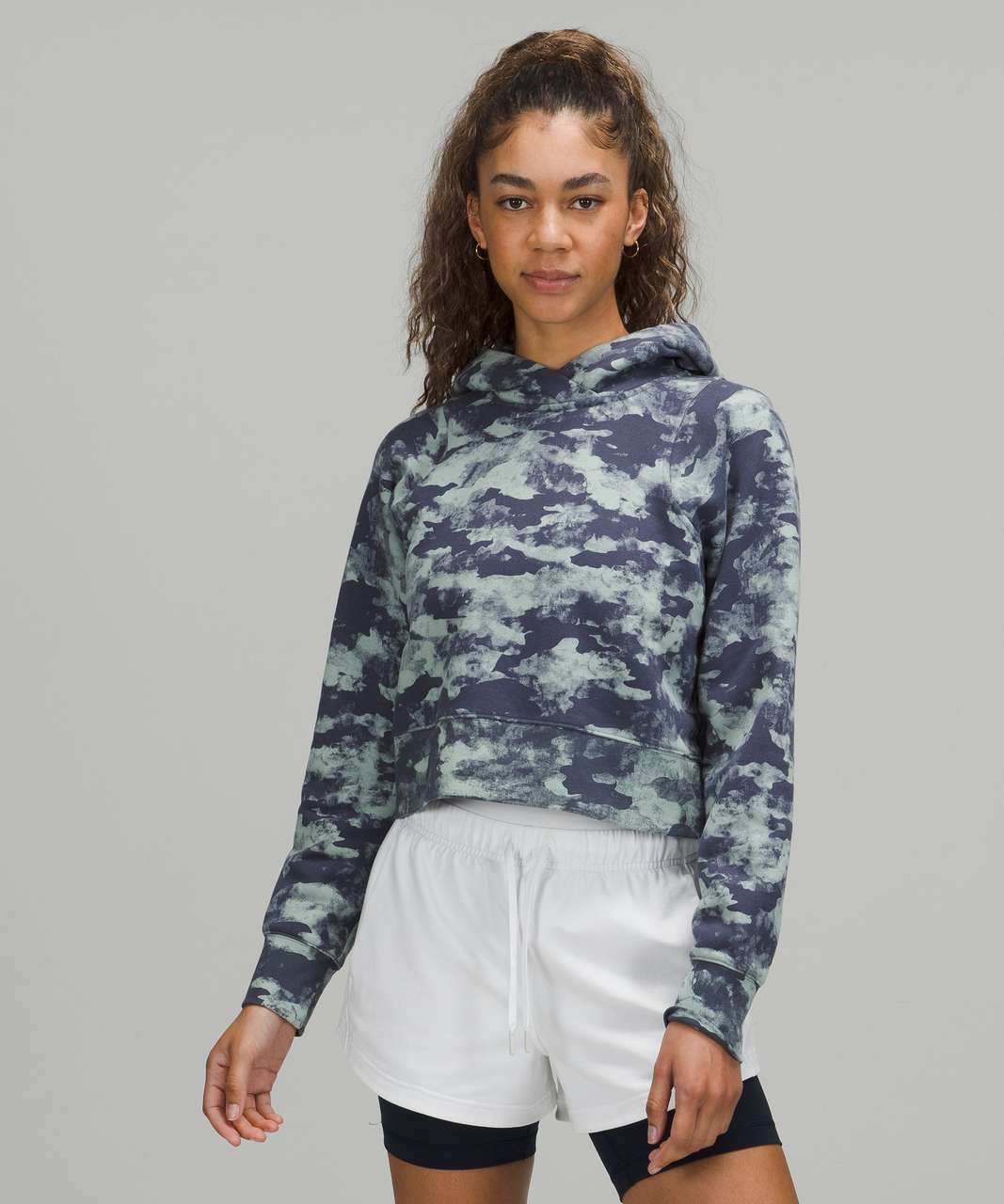 Lululemon Loungeful Cropped Hoodie - Heritage Camo Wash WP Blue Multi