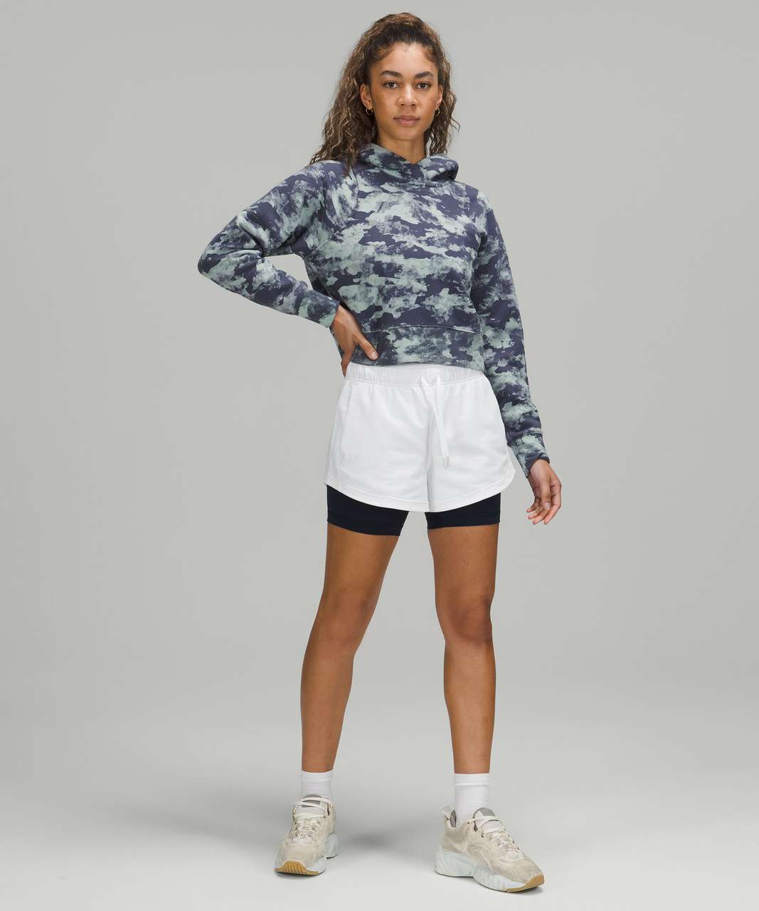 Lululemon Loungeful Cropped Hoodie - Heritage Camo Wash WP Blue