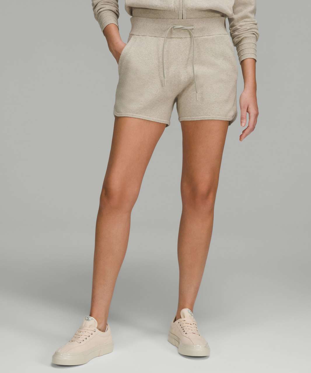 Lululemon Cotton-Cashmere Knit High-Rise Short 4" - Heathered Raw Linen