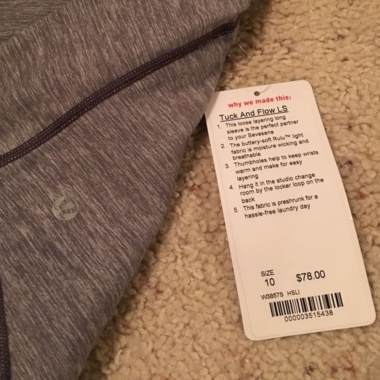 Lululemon Tuck and Flow Long Sleeve - Heathered Soot Light