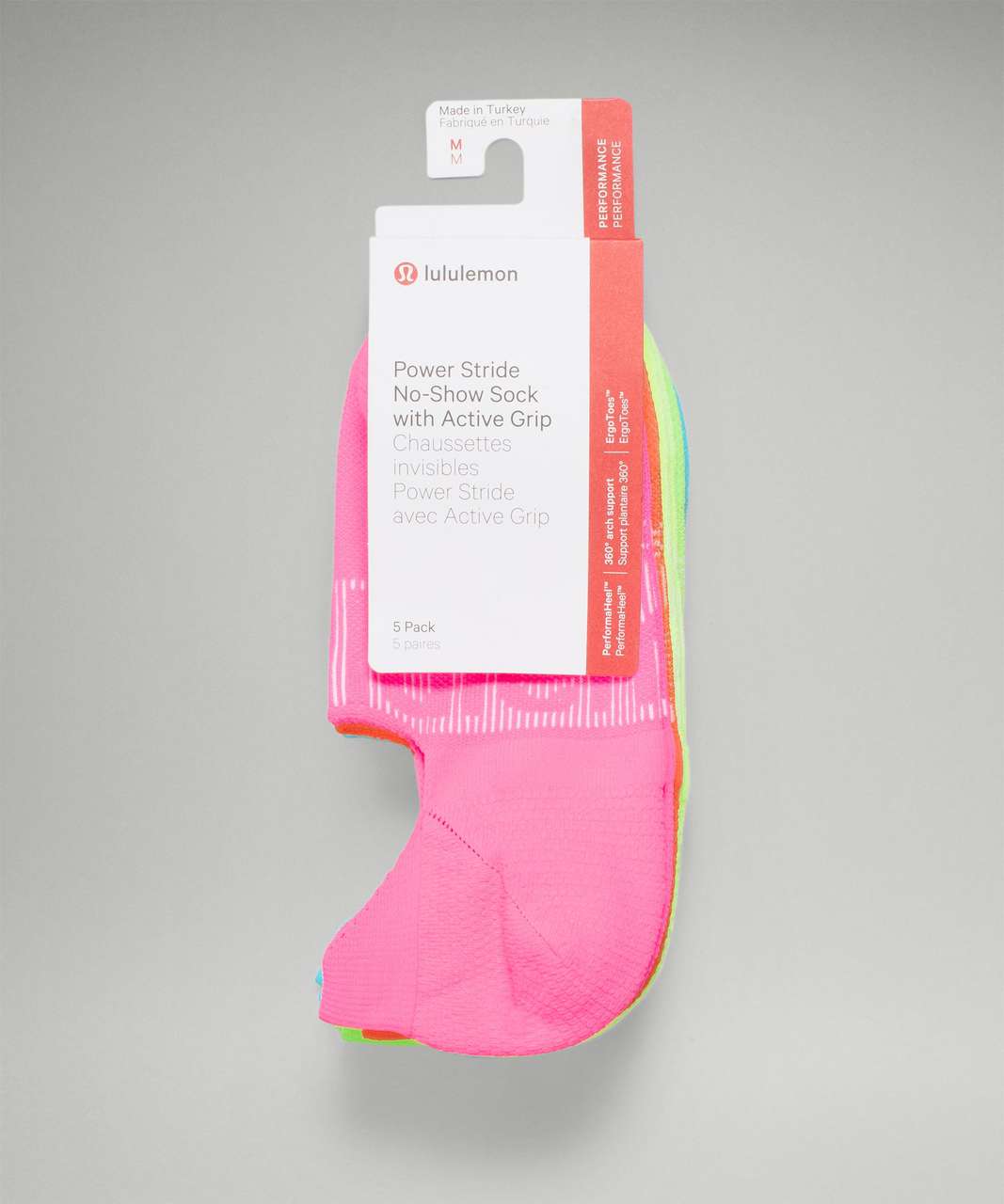 Lululemon Power Stride No-Show Sock with Active Grip 5 Pack - Rainbow