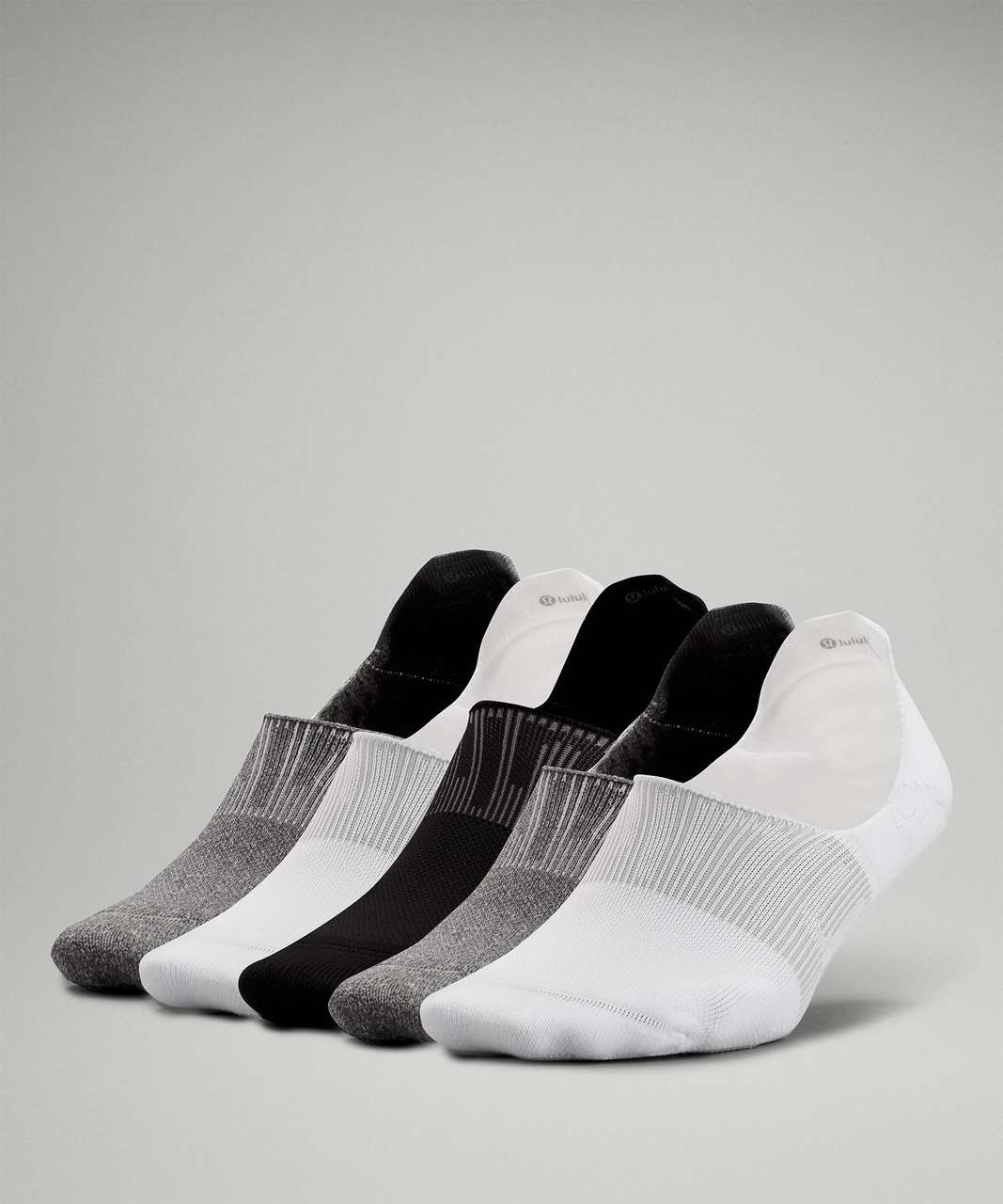 Lululemon Power Stride No-Show Sock with Active Grip 5 Pack - White / Heather Grey / Black