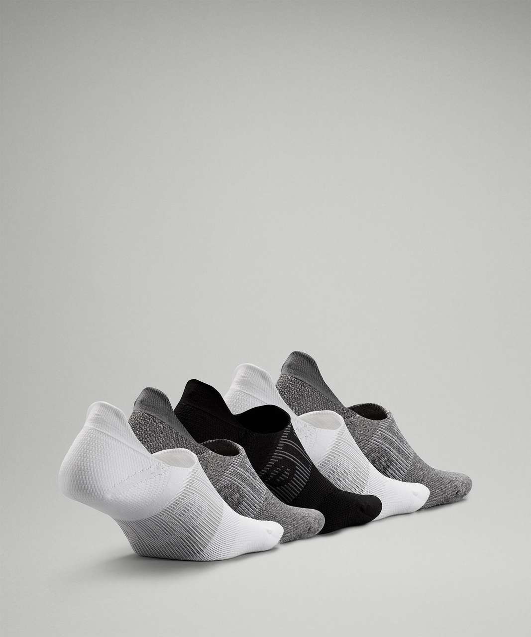 Lululemon Power Stride No-Show Sock with Active Grip 5 Pack - White / Heather Grey / Black