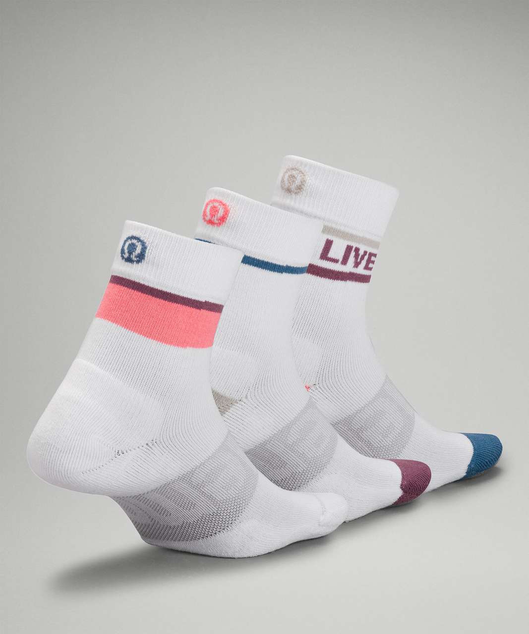 Lululemon Daily Stride Mid-Crew Sock *Stripe - White / Vintage Plum / Soft  Denim - lulu fanatics