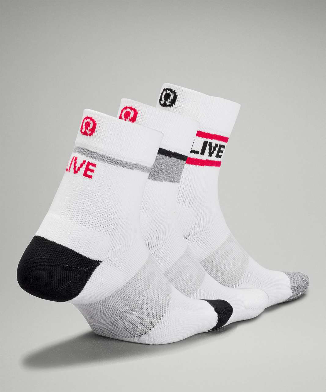 Lululemon Daily Stride Mid-Crew Sock *Stripe - Black / Heather Grey / White