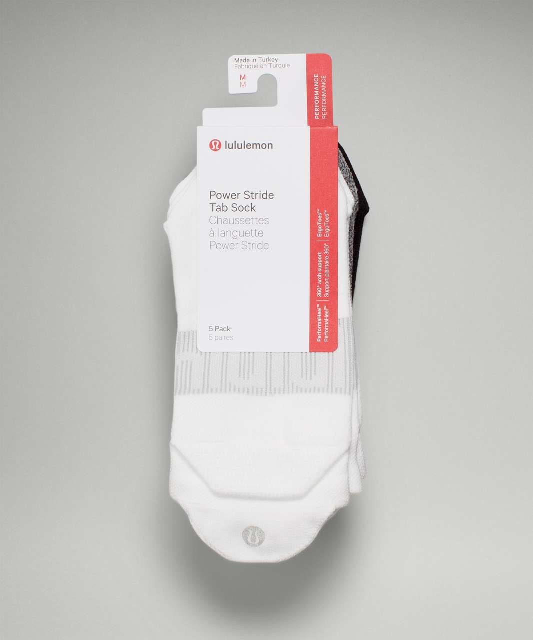 Lululemon Power Stride Tab Sock 5 Pack - White / Heather Grey / Black