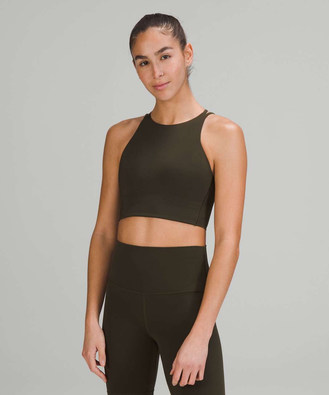 Lululemon Like a Cloud High-Neck Longline Bra *Light Support, B/C Cup -  Medium Olive - lulu fanatics