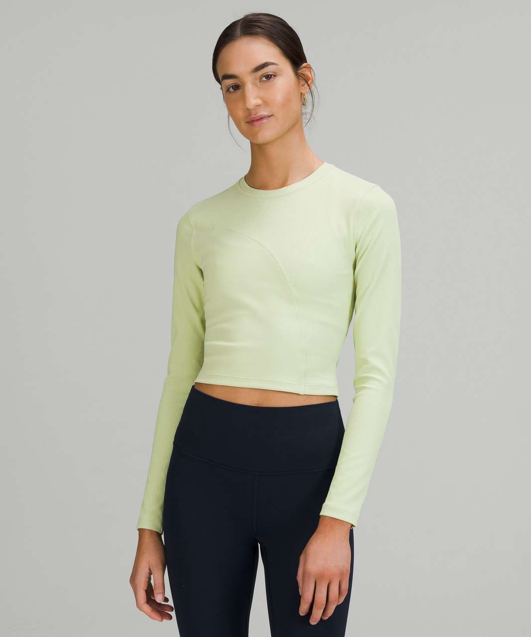 SOISOU Rib Fabric Yoga Shirts Crop Top Seamless Long Sleeve Sports