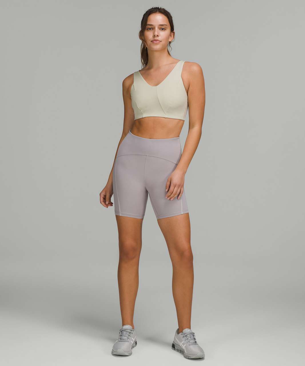 Lululemon Luxtreme V-neck Train Bra Medium Support, C/d Cup In Light Sage