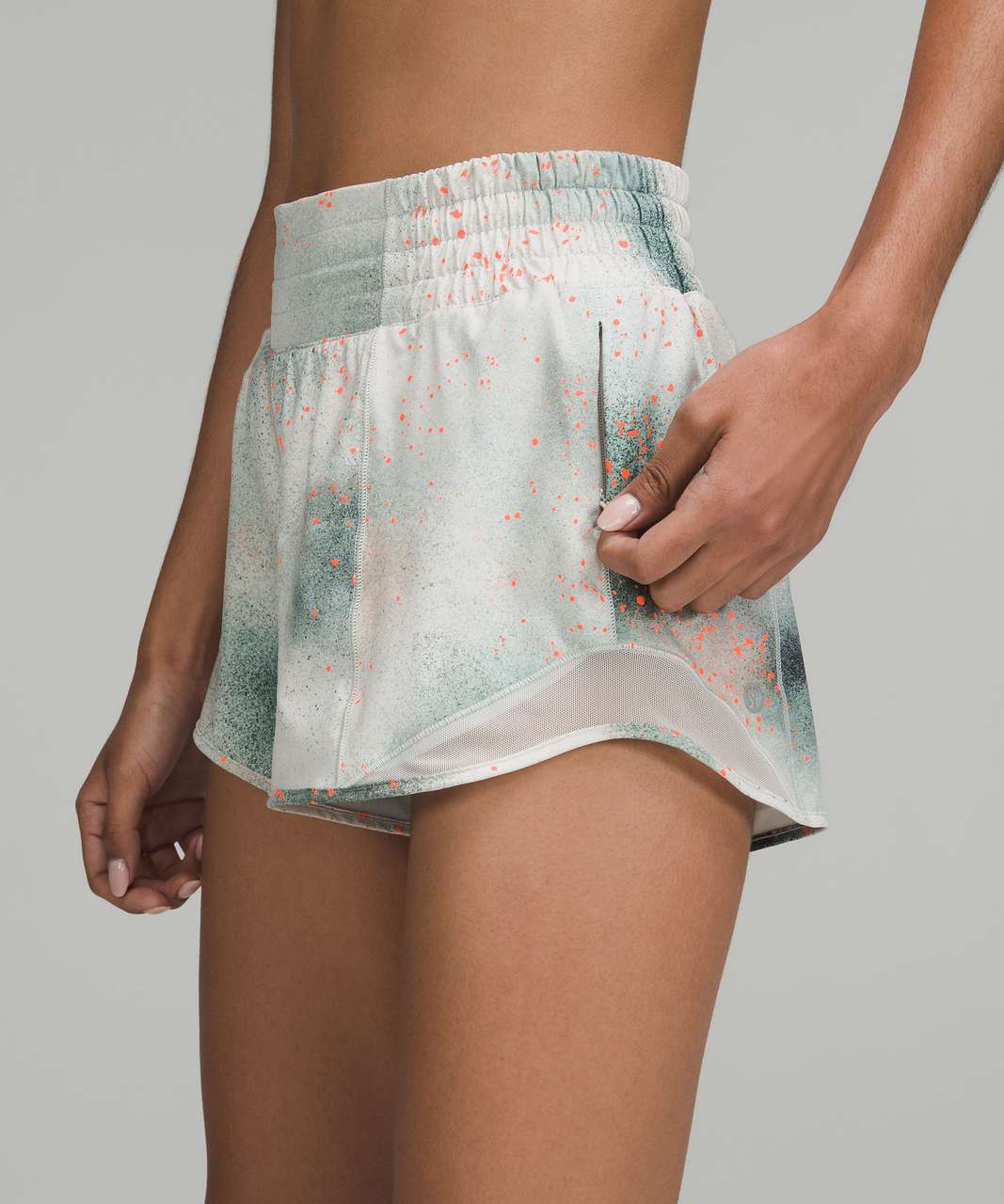 Lululemon Hotty Hot High-Rise Short 2.5" *Reflective - Spray Camo Silver Blue Multi Sirius Reflective Highlight Orange Multi / Dove Grey