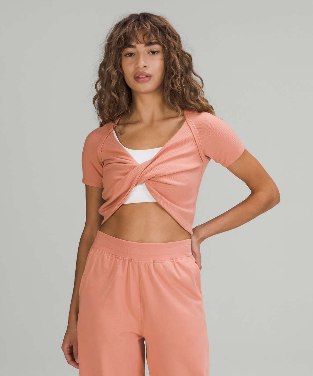 Lululemon LA Twist Front Crop Top - Pink Savannah - lulu fanatics