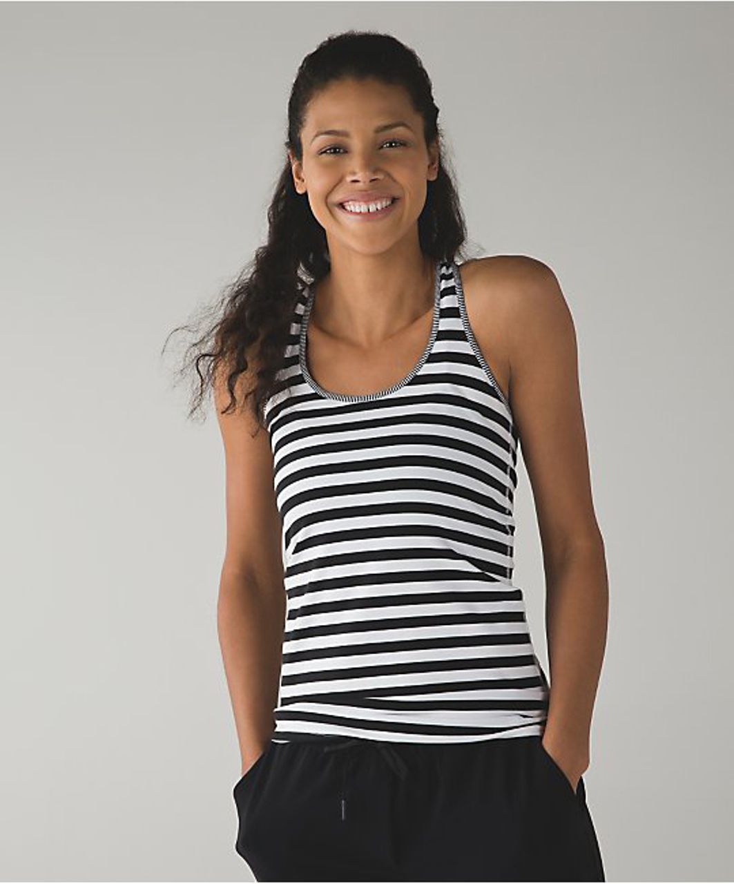 Lululemon Black and White Striped Tank Top with Built in Bra