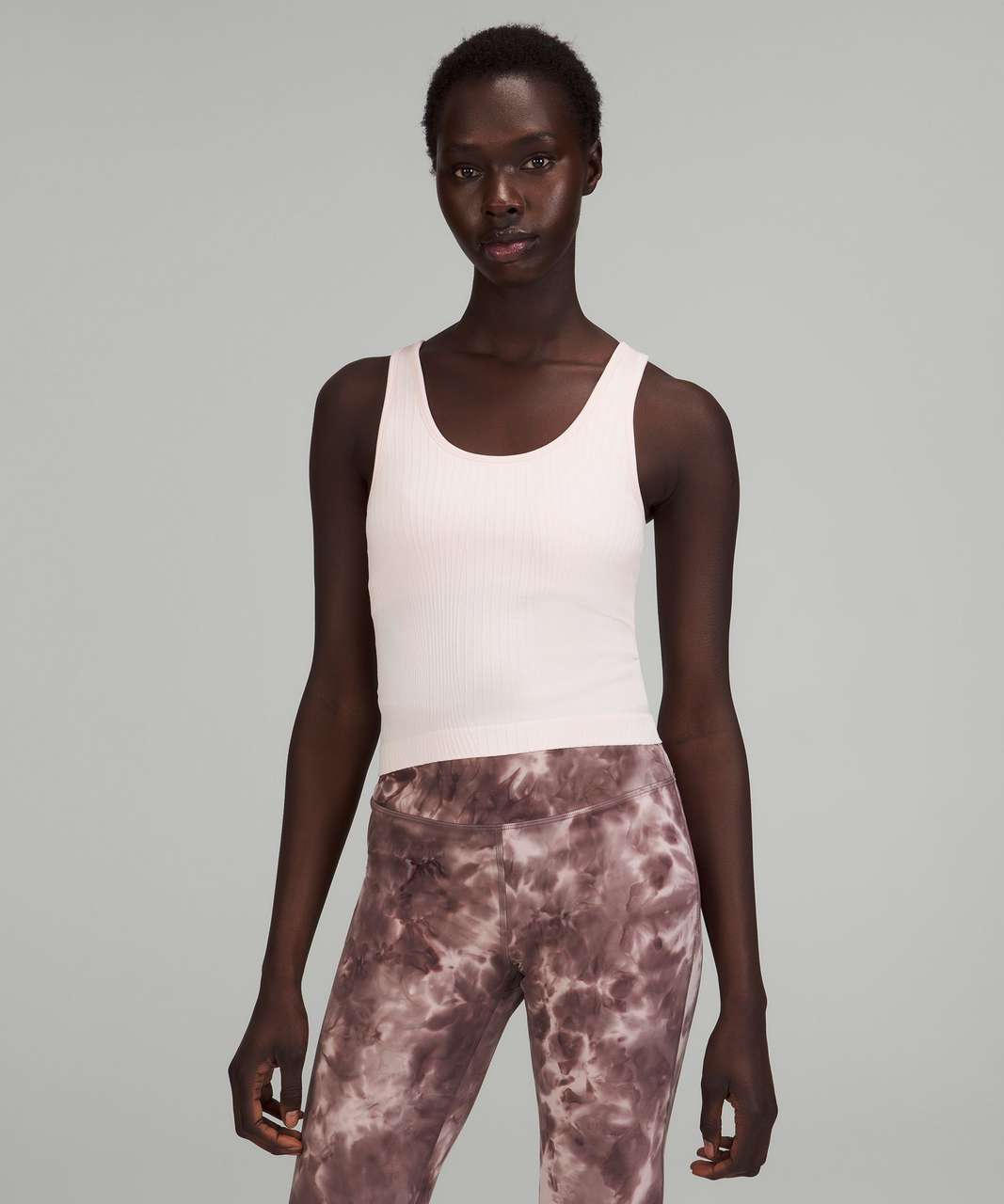 Lululemon Ebb To Street Cropped Racerback Tank Top In Marble Dye Raspberry  Cream