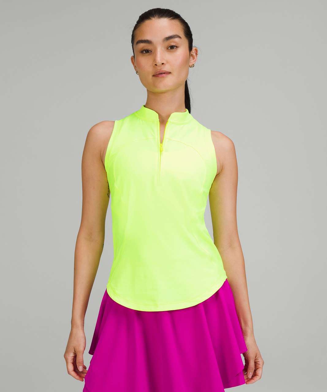 Lululemon Front Zip Mock-Neck Tennis Tank Top - Highlight Yellow