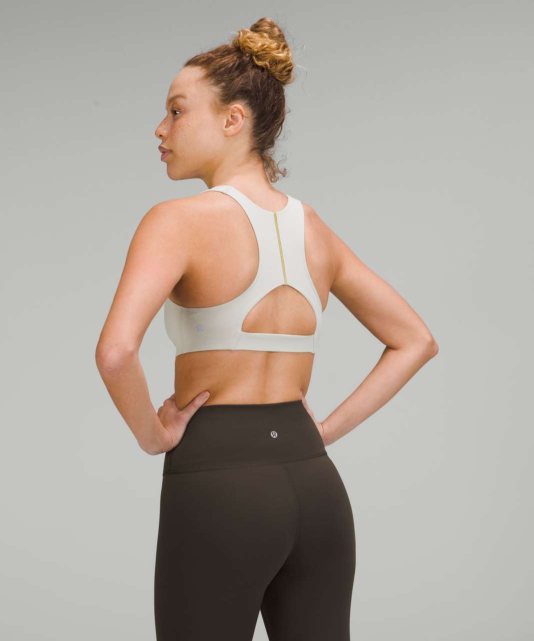 Lululemon Tough Train High-Neck Bra *Medium Support, C/D Cup - Light Sage / Auric Gold