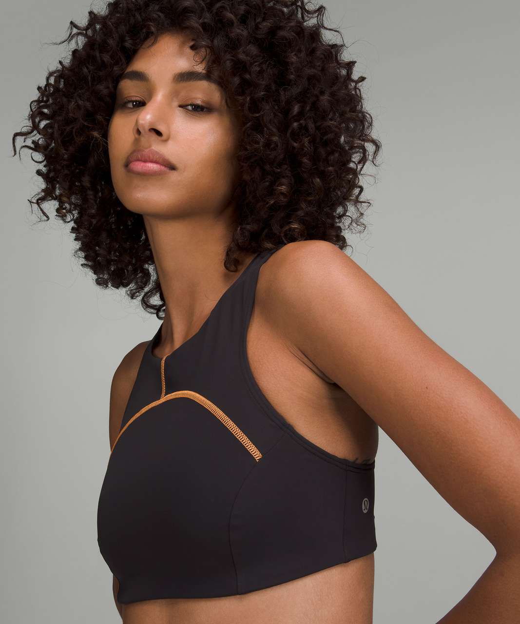 Lululemon Tough Train High-Neck Bra *Medium Support, C/D Cup - Black / Orange Soda