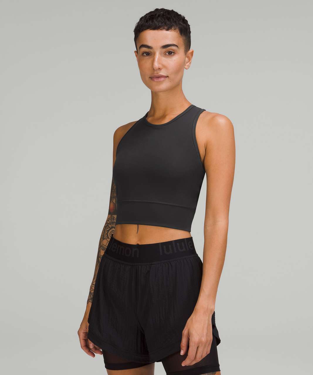 Lululemon Mesh-Back Training Cropped Tank Top - Graphite Grey - lulu  fanatics