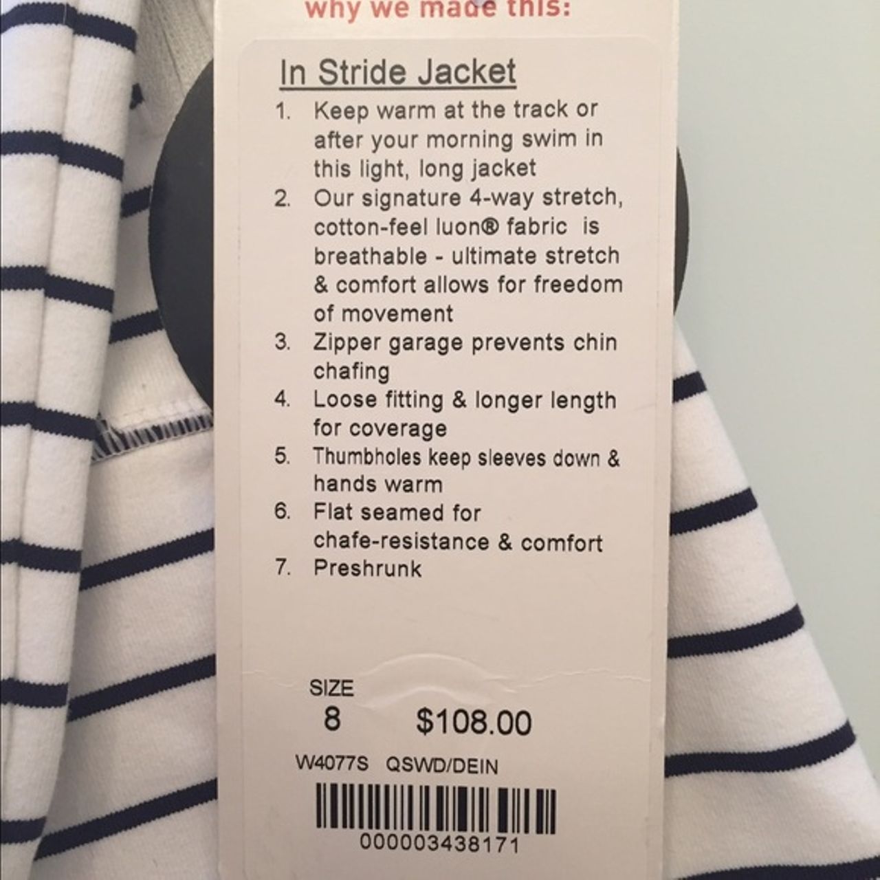 LULULEMON IN STRIDE JACKET QUIET STRIPE