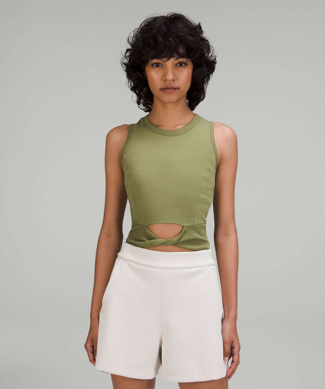 Lululemon Cropped Cotton Ribbed-Band Tank Top - Bronze Green