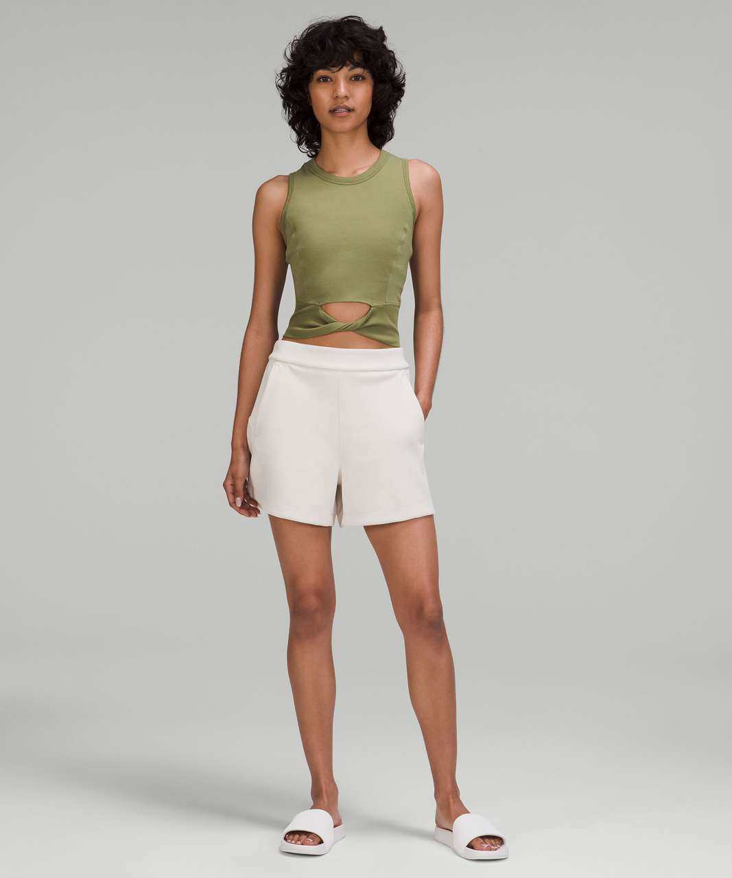 Lululemon Cropped Cotton Ribbed-Band Tank Top - Bronze Green