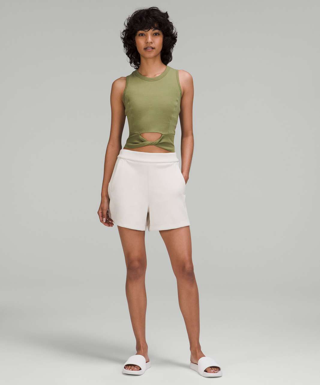 Lululemon Cropped Cotton Ribbed-Band Tank Top - Bronze Green - lulu fanatics