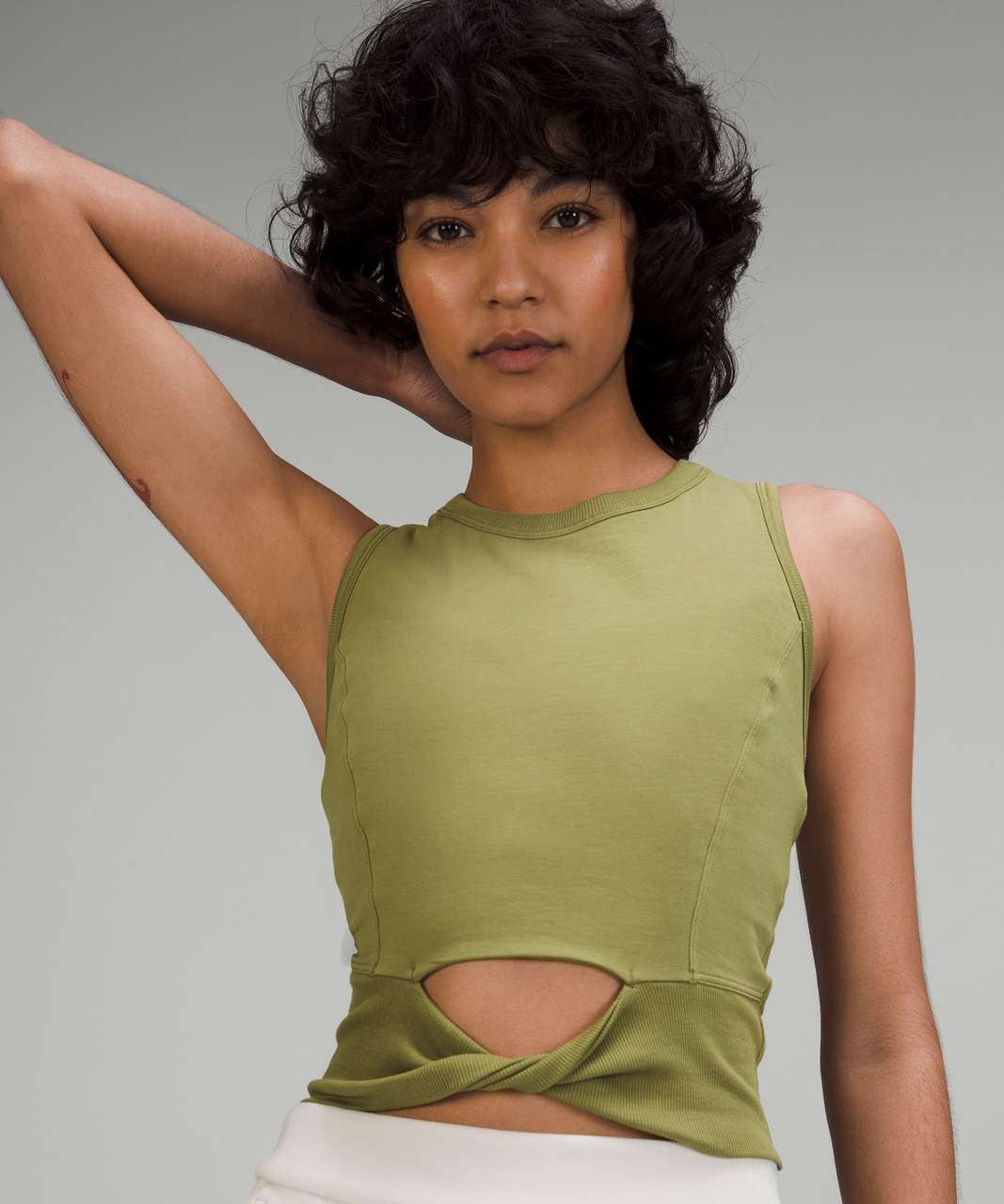 Lululemon Cropped Cotton Ribbed-Band Tank Top - Bronze Green