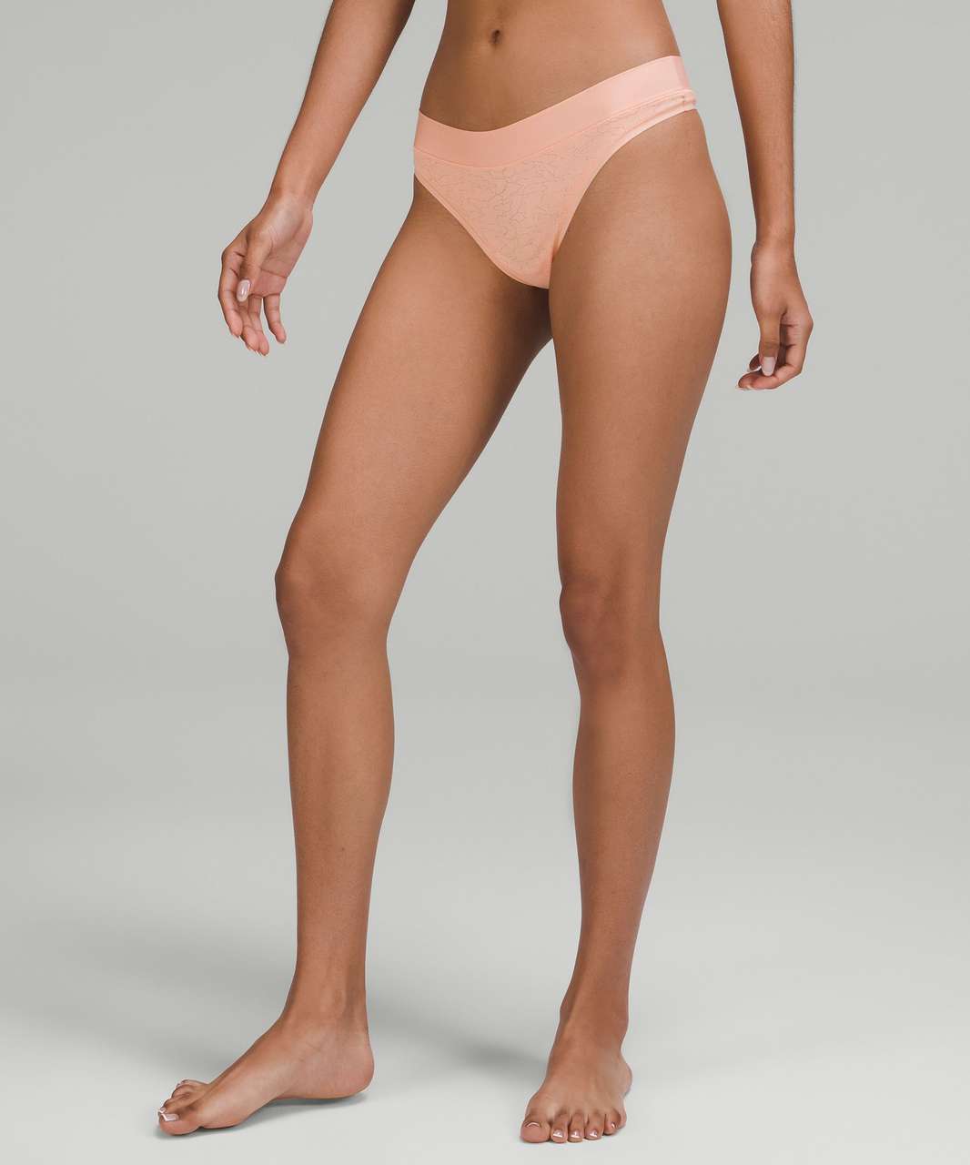 Lululemon UnderEase Lace Mid-Rise Thong Underwear - Malibu Peach / Lace