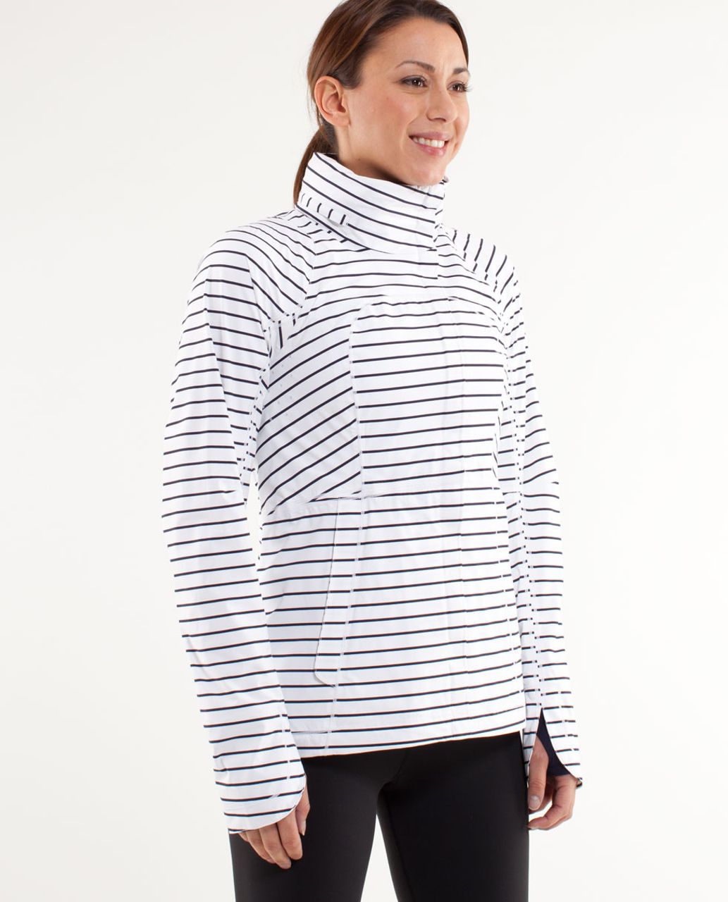 Lululemon Run:  In The Rain Jacket - Quiet Stripe White Deep Indigo