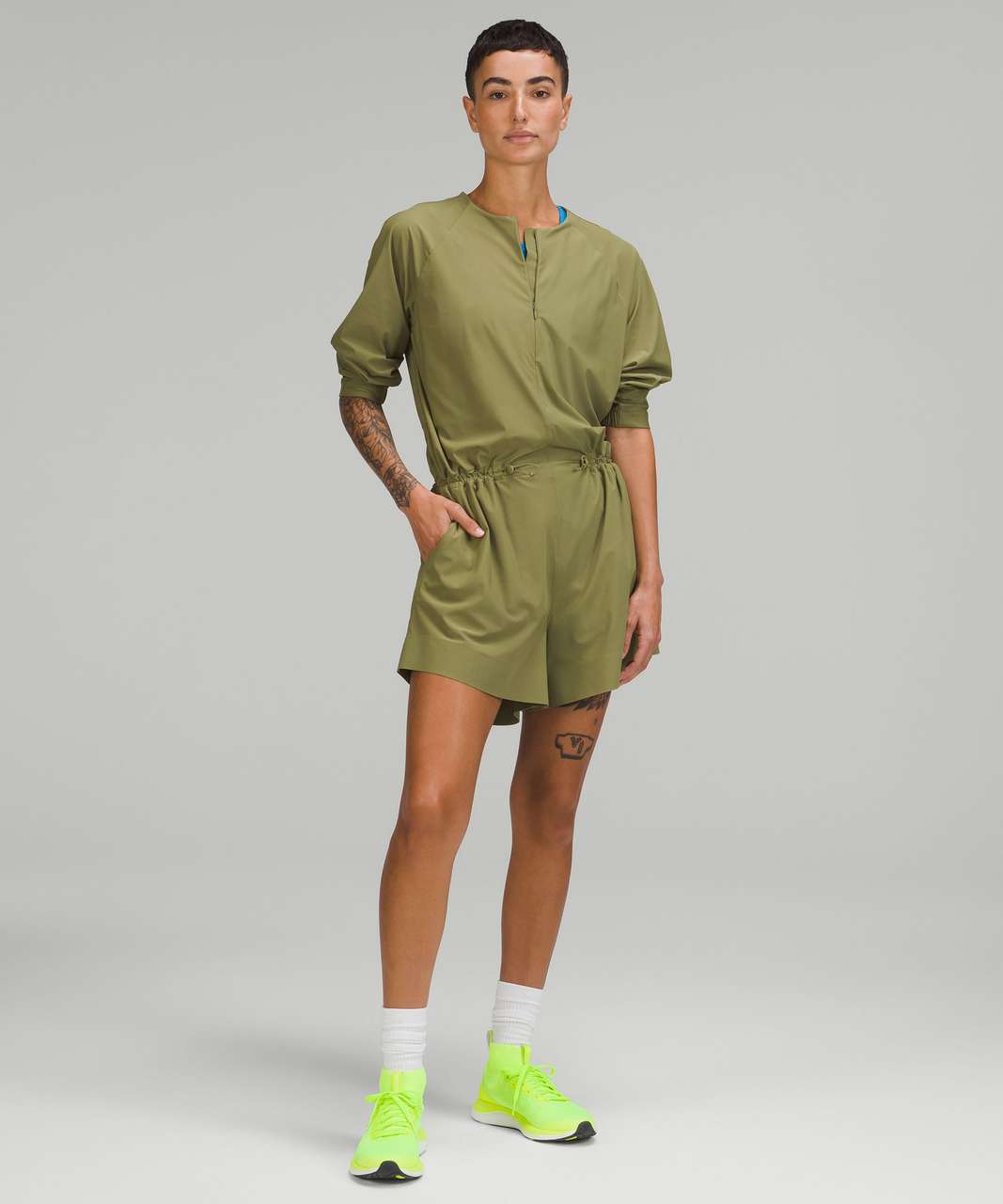 Lululemon High Neck UVP Zippered Romper - Bronze Green - lulu fanatics