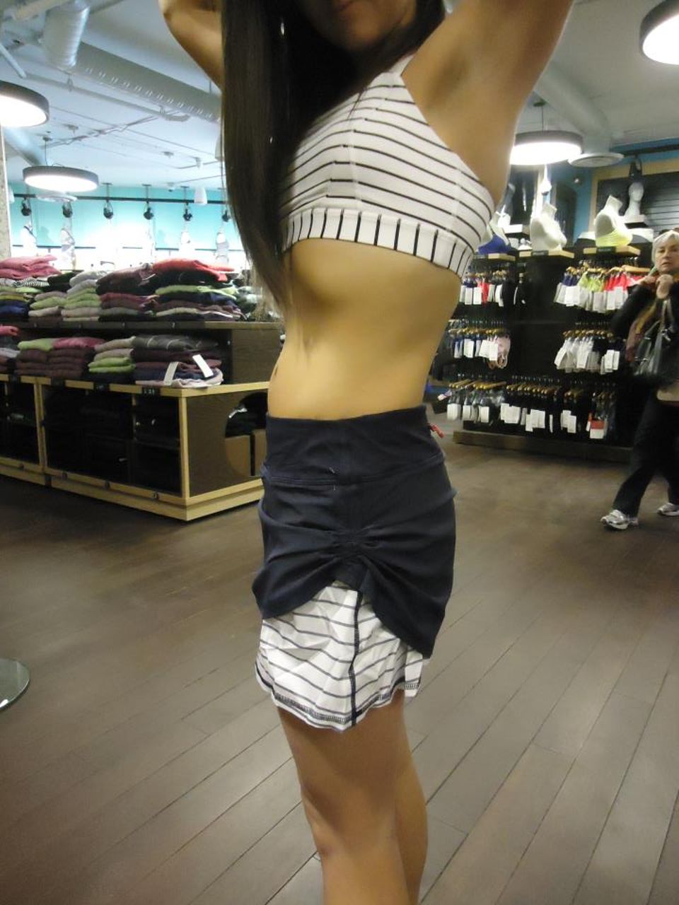 Lululemon Run:  Chase Me Skirt - Deep Indigo /  Quiet Stripe White Deep Indigo