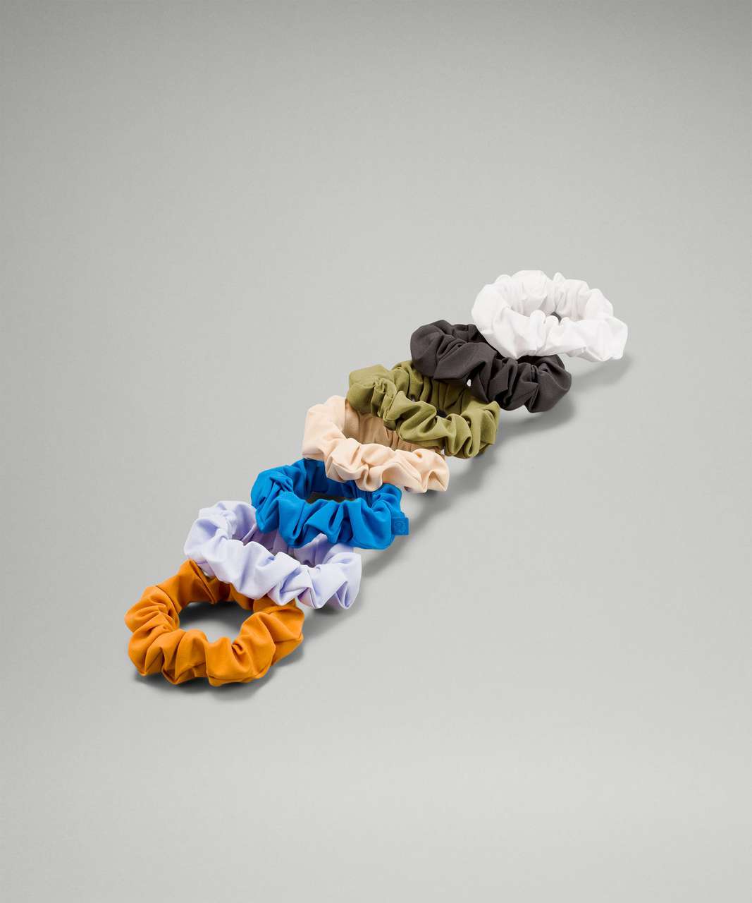 Lululemon Uplifting Scrunchie 7 Pack - Autumn Orange / Pastel Blue / Poolside / Prosecco / Bronze Green / Graphite Grey / White