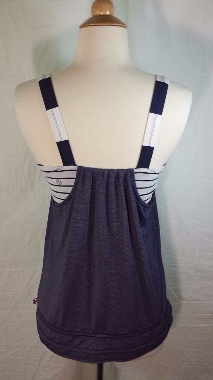 Lululemon Run:  Back On Track Tank - Deep Indigo /  Quiet Stripe White Deep Indigo /  Wide Bold Stripe White Deep Indigo