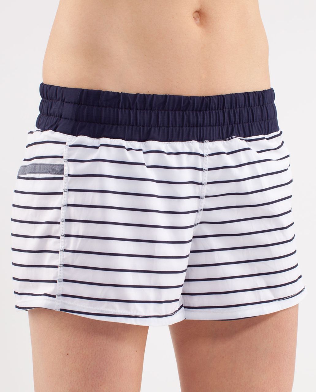 Lululemon Run:  Tracker Short II - Quiet Stripe White Deep Indigo /  Deep Indigo