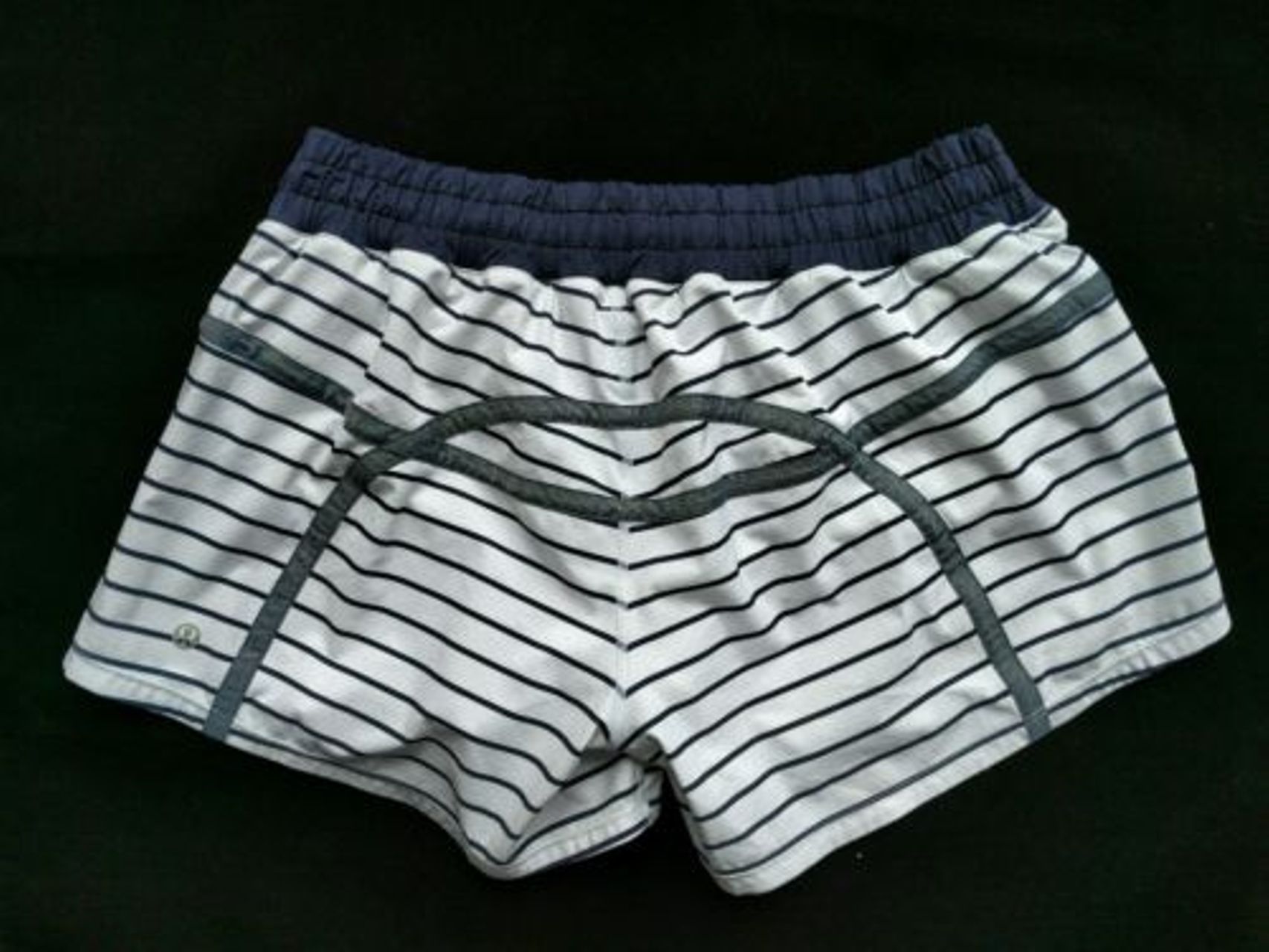 Lululemon Run:  Tracker Short II - Quiet Stripe White Deep Indigo /  Deep Indigo