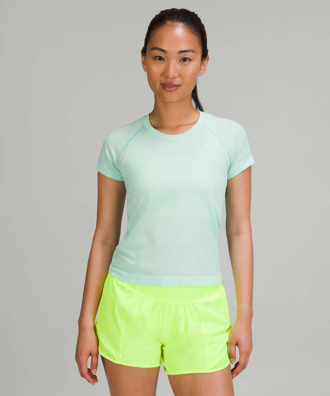 Lululemon Swiftly Tech Short Sleeve Shirt 2.0 *Race Length - Tempo Stripe  Wild Mint / White - lulu fanatics