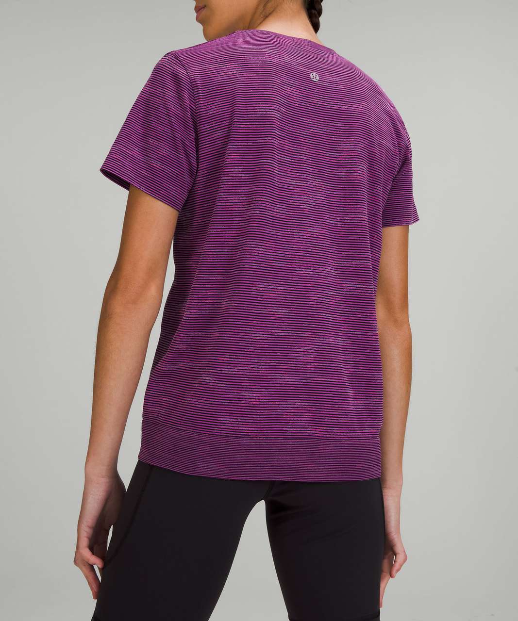 Lululemon Swiftly Relaxed Short Sleeve - Chroma Check Stripe Vivid Plum / Black / Vivid Plum Multi