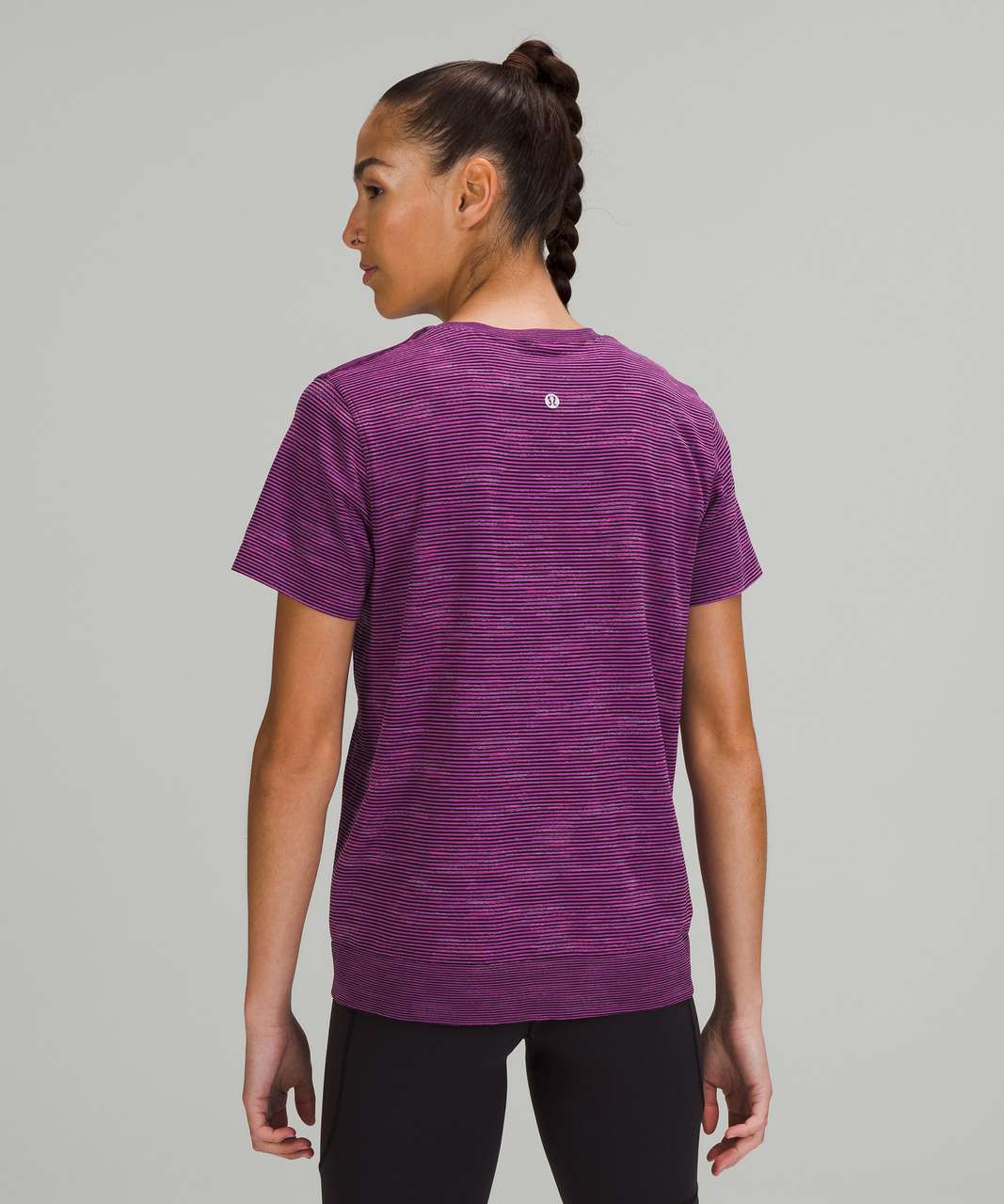 Lululemon Swiftly Relaxed Short Sleeve - Chroma Check Stripe Vivid Plum / Black / Vivid Plum Multi