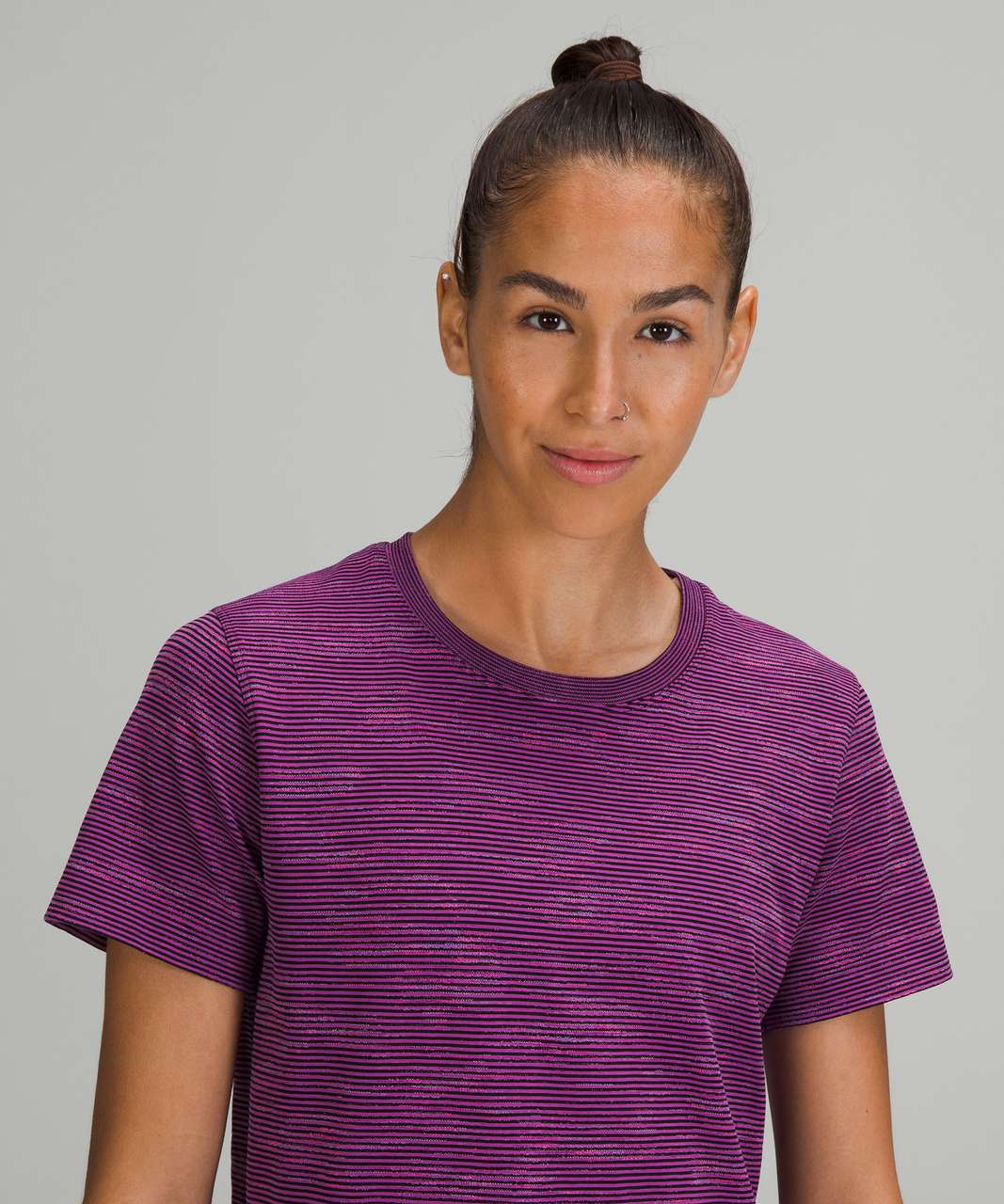 Lululemon Swiftly Relaxed Short Sleeve - Chroma Check Stripe Vivid Plum / Black / Vivid Plum Multi