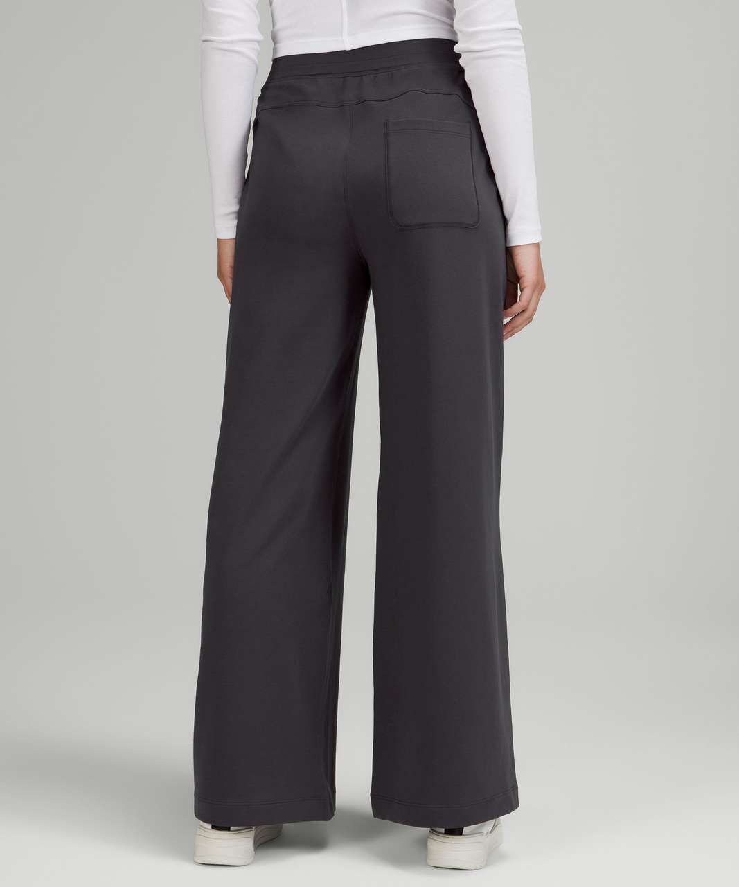 Black High Waisted Woven Stretch Wide Leg Pants