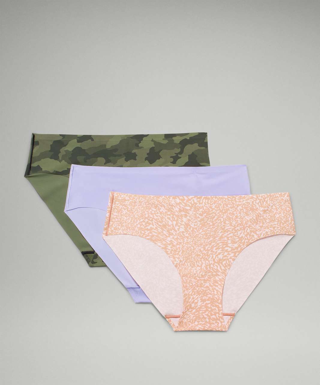 Lululemon InvisiWear Mid-Rise Bikini Underwear 3 Pack - Lilac Smoke / Heritage 365 Camo Mini Medium Olive Multi / Warped Grain Strawberry Milkshake Pink Clay