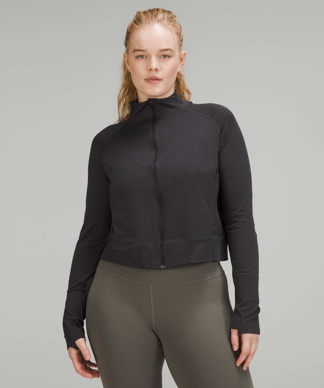Lululemon Breathable Textured Knit Training Jacket - Black / Graphite Grey