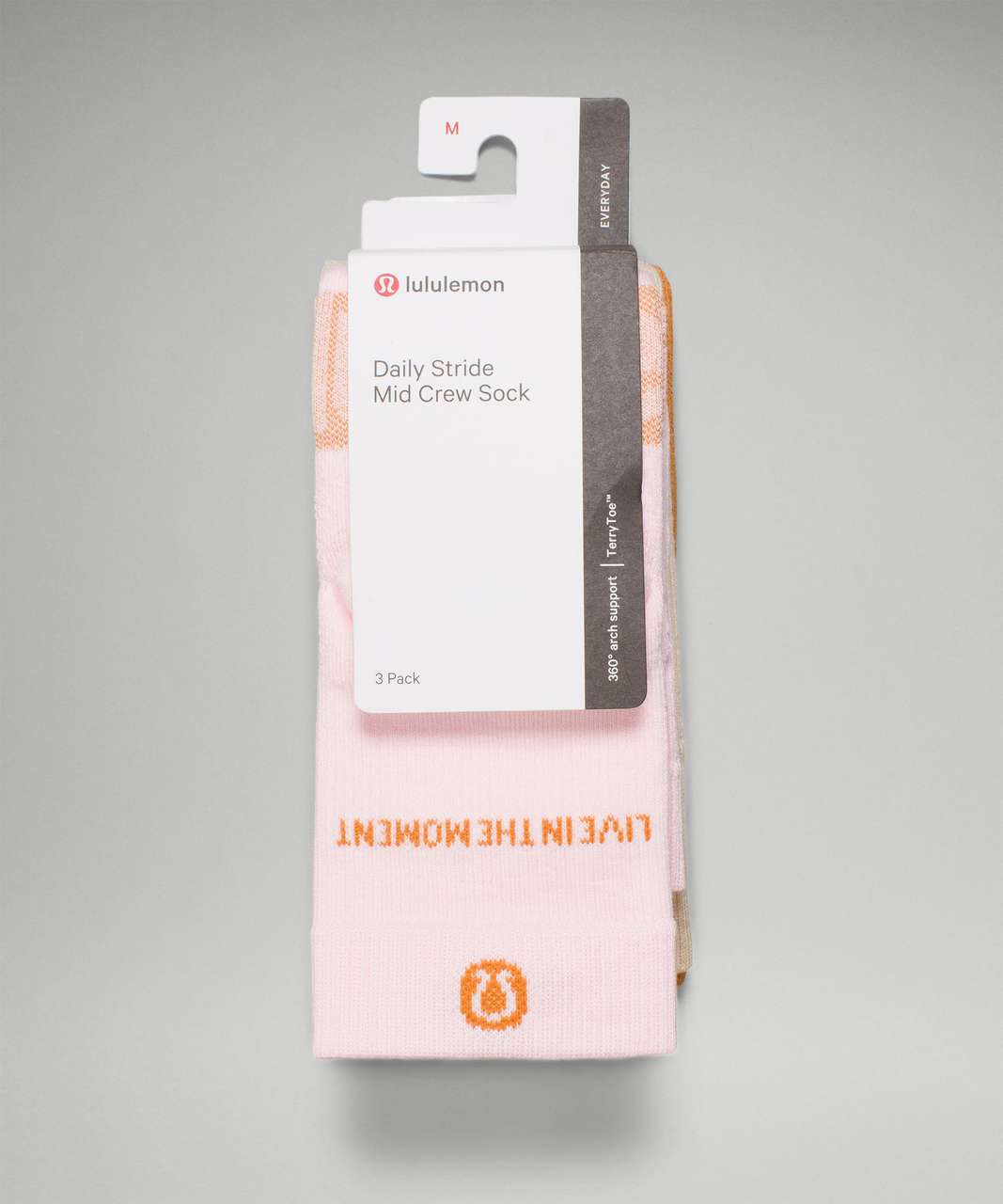 Lululemon Daily Stride Mid-Crew Sock 3 Pack - Strawberry Milkshake / Prosecco / Autumn Orange