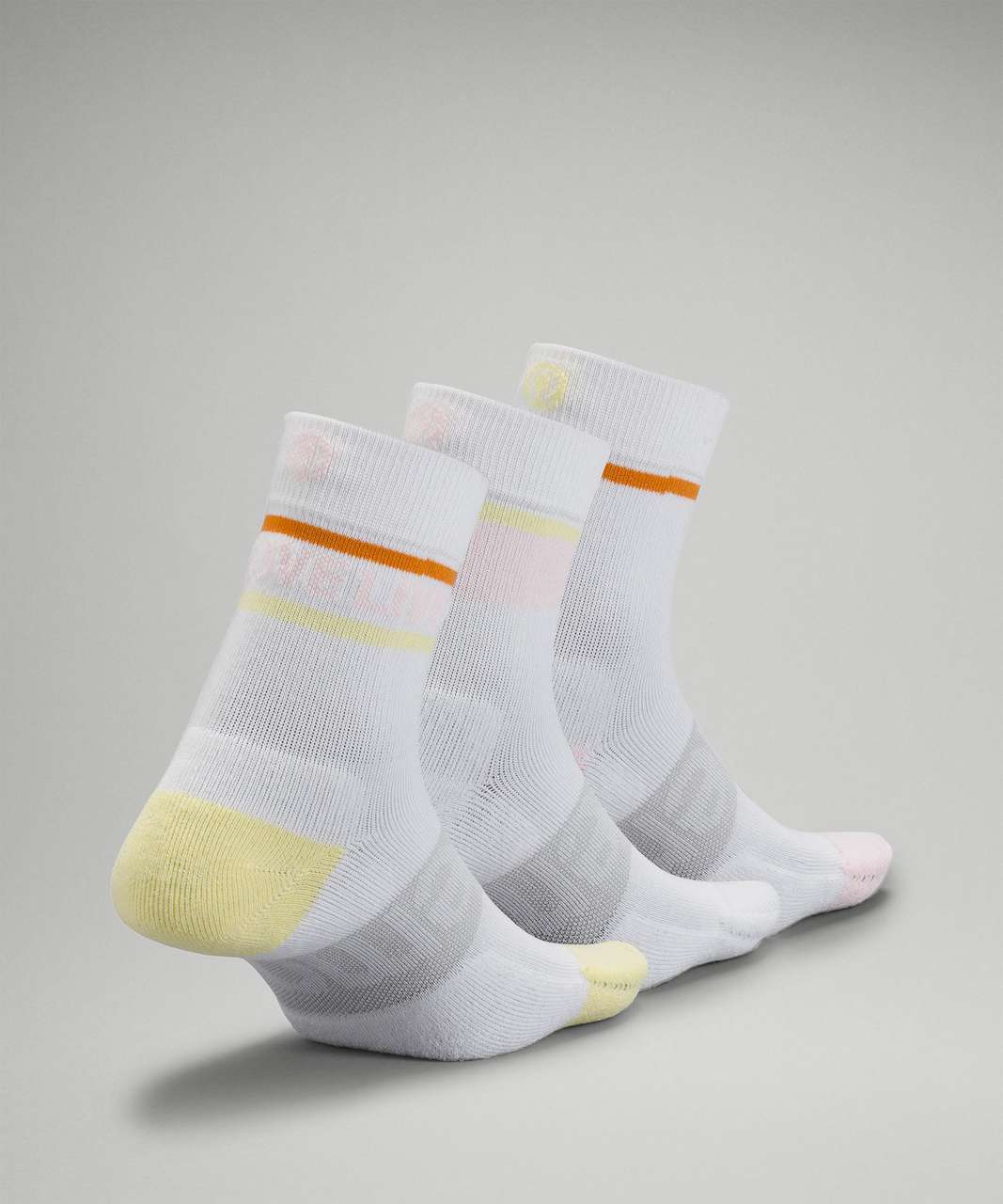 Lululemon Daily Stride Mid-Crew Sock Stripe *3 Pack - Strawberry Milkshake / Caprese Yellow / White