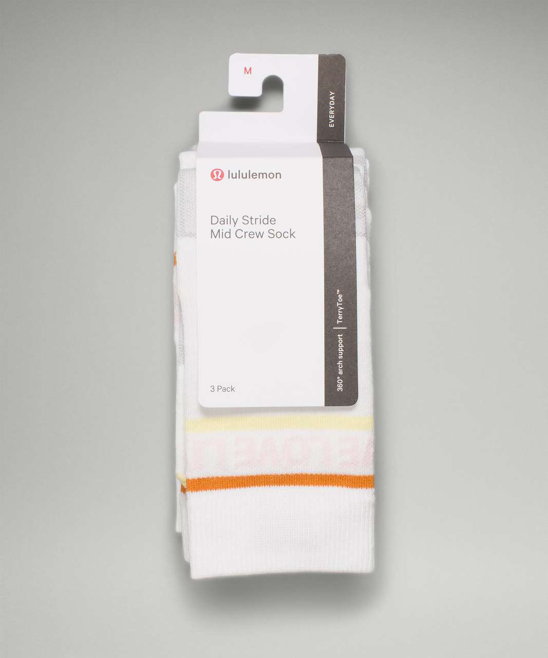 Lululemon Daily Stride Mid-Crew Sock Stripe *3 Pack - Strawberry Milkshake / Caprese Yellow / White