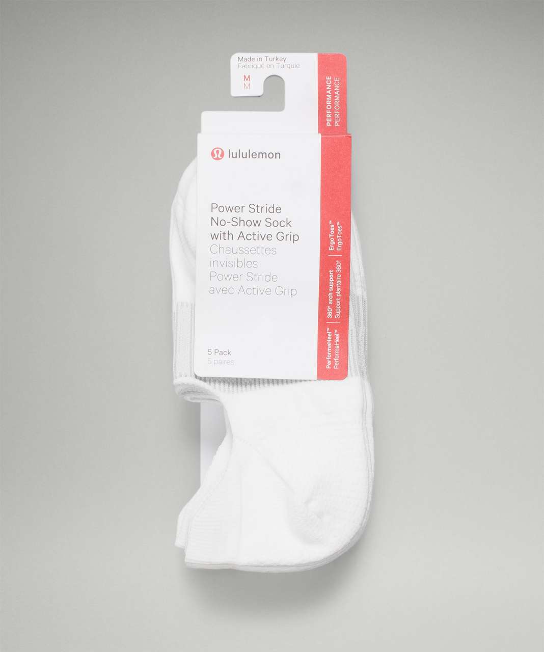 Lululemon Power Stride No-Show Sock with Active Grip 5 Pack - White