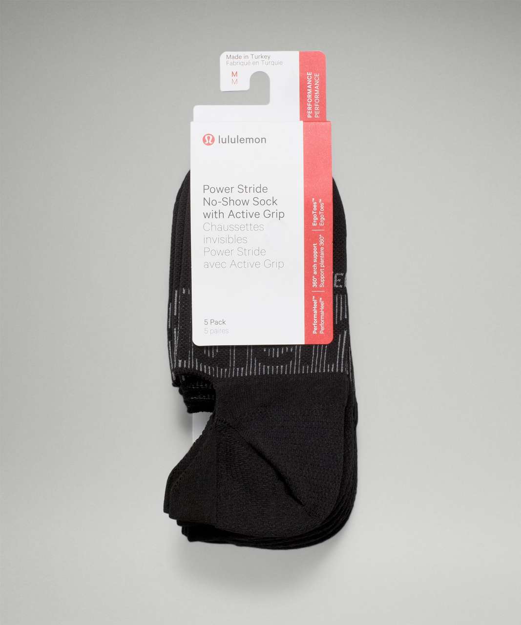 Lululemon Power Stride No-Show Sock with Active Grip 5 Pack - Black