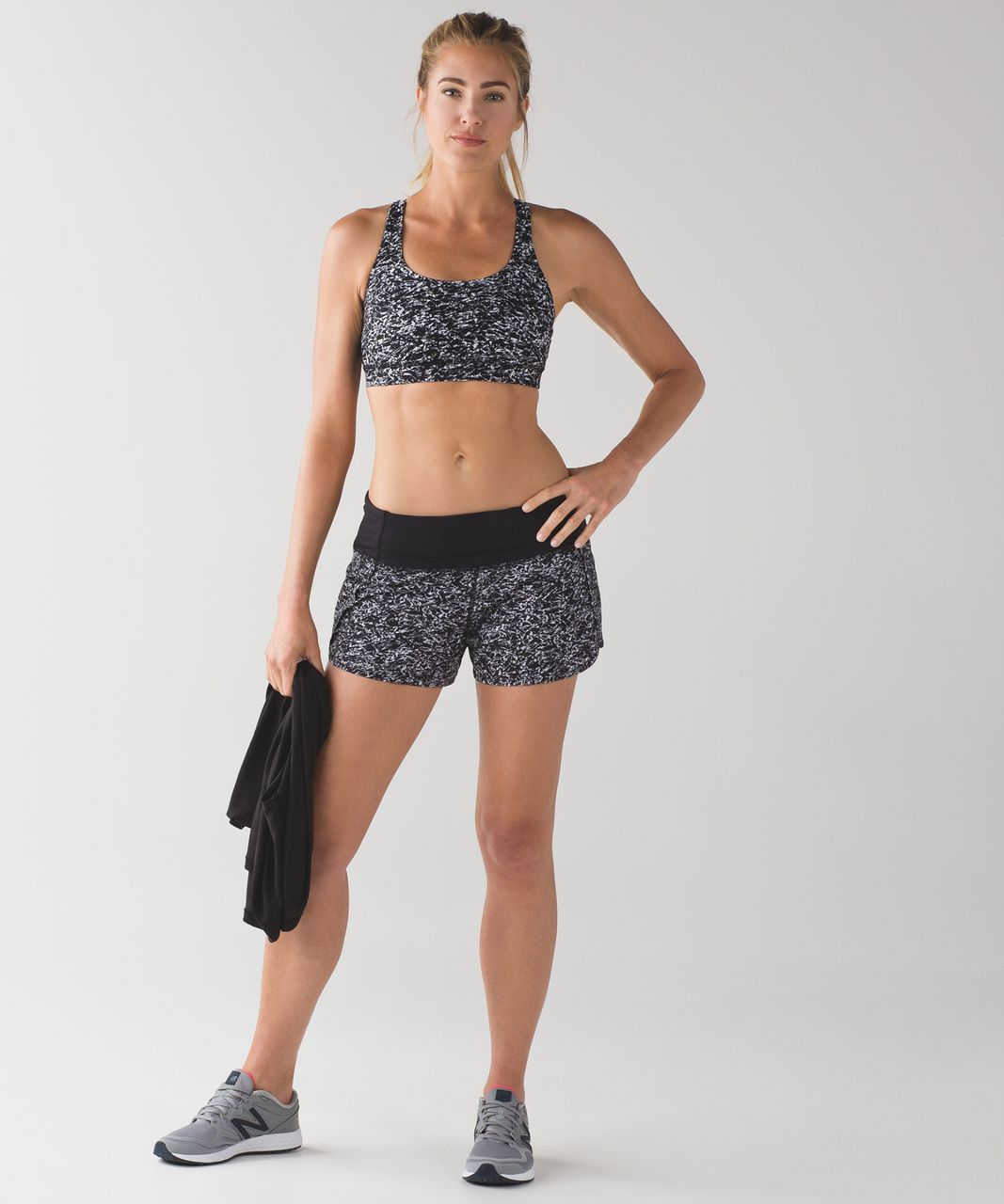 Lululemon Run Times Short (4") - Iced Wave White Black / Black